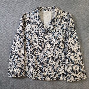 Christopher & Banks Womens Large Floral Blazer Jacket Blue Black Cotton Stretch